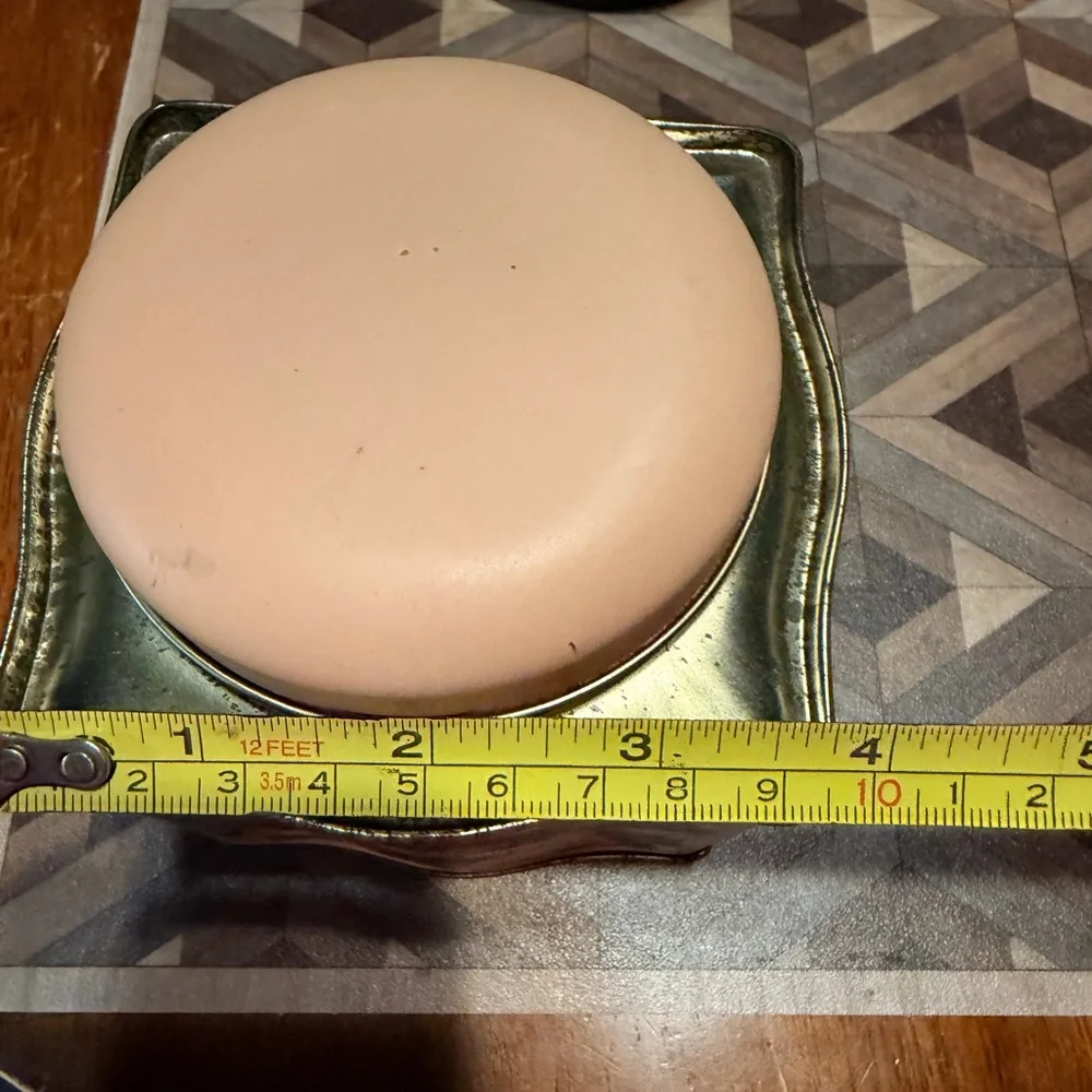 Vintage Decorative Peach  Pink Metal Canister with Cherub Panel‎ Victorian